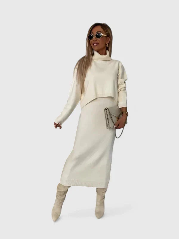 Chrystahl | Elegant Dress and Turtleneck Sweater Set