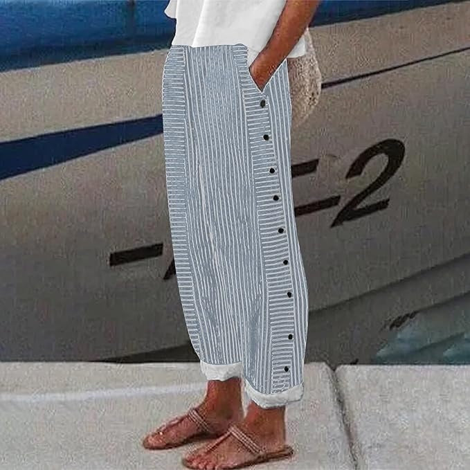 Sera | Striped Button-Accent Pants